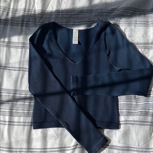 Elegant Deep Blue Long Sleeve Top